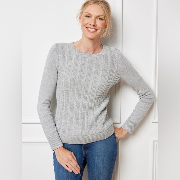 Talbots Plus Metallic Allover Cable Knit Crewneck Sweater - Picture 1 of 10